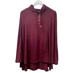 COLLEEN LOPEZ Burgundy Poncho XS/S Knit French Terry Womens Top NWOT